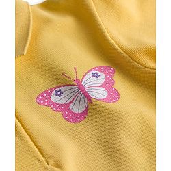 Babyhug Cotton Knit Half Puffed Sleeves Polo T-Shirt with Butterfly Print - Yellow