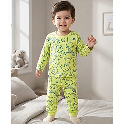 Babyhug Cotton Knit Full Sleeves Co-ords T-Shirts & Pajama Night Suit with Dino Print - Yellow