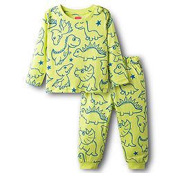Babyhug Cotton Knit Full Sleeves Co-ords T-Shirts & Pajama Night Suit with Dino Print - Yellow