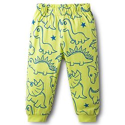 Babyhug Cotton Knit Full Sleeves Co-ords T-Shirts & Pajama Night Suit with Dino Print - Yellow