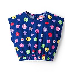 Babyhug Cotton Knit Half Sleeves Cropped T-Shirt With Fruit & Floral Print - Navy Blue