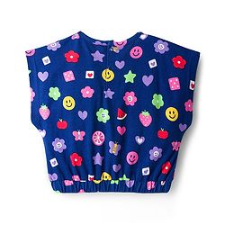 Babyhug Cotton Knit Half Sleeves Cropped T-Shirt With Fruit & Floral Print - Navy Blue