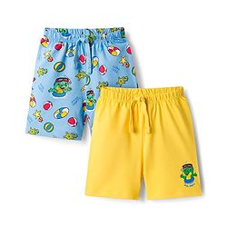 Babyhug Single Jersey Knit Mid Thigh Shorts With Crocodile Print Pack of 2 - Yellow & Light Blue