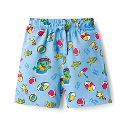 Babyhug Single Jersey Knit Mid Thigh Shorts With Crocodile Print Pack of 2 - Yellow & Light Blue
