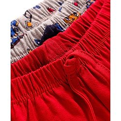 Babyhug Single Jersey Knit Shorts With Vehicle Print Pack Of 2 - Red & Grey