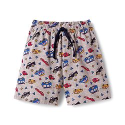 Babyhug Single Jersey Knit Shorts With Vehicle Print Pack Of 2 - Red & Grey