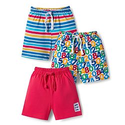 Babyhug Single Jersey Knit Mid Thigh Striped & Number Printed Shorts Pack of 3 - Multicolor