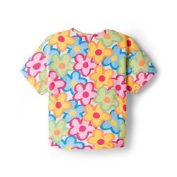 Babyhug Cotton Knit Half Sleeves Oversized T-Shirt with Floral Print - Multicolor