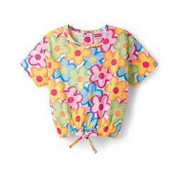 Babyhug Cotton Knit Half Sleeves Oversized T-Shirt with Floral Print - Multicolor