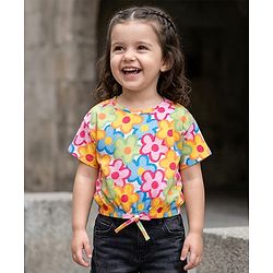 Babyhug Cotton Knit Half Sleeves Oversized T-Shirt with Floral Print - Multicolor