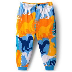 Babyhug Cotton Knit Full Sleeves Co-ords Night Suit With Dino Print - Blue Yellow & Light Blue