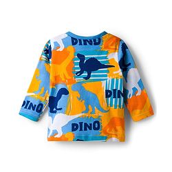 Babyhug Cotton Knit Full Sleeves Co-ords Night Suit With Dino Print - Blue Yellow & Light Blue