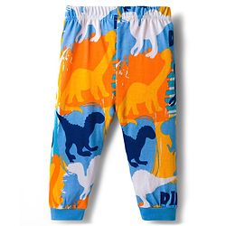 Babyhug Cotton Knit Full Sleeves Co-ords Night Suit With Dino Print - Blue Yellow & Light Blue