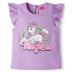 Babyhug Cotton Knit Frill Sleeves T-Shirts With Unicorn & Star Print Pack of 3 - Purple Pink & Yellow