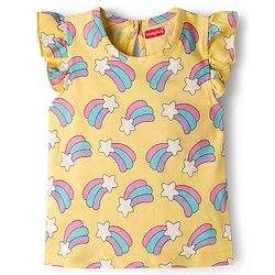 Babyhug Cotton Knit Frill Sleeves T-Shirts With Unicorn & Star Print Pack of 3 - Purple Pink & Yellow