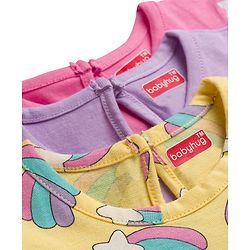 Babyhug Cotton Knit Frill Sleeves T-Shirts With Unicorn & Star Print Pack of 3 - Purple Pink & Yellow