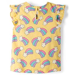 Babyhug Cotton Knit Frill Sleeves T-Shirts With Unicorn & Star Print Pack of 3 - Purple Pink & Yellow