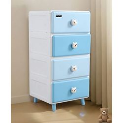 Babyhug 4-Layer Kids Storage Cabinet Teddy Face Knobs High-Density Plastic Spacious Drawers Sturdy Anti-Slip Base| Easy Assembly Multi-utility Toy, Book & Clothes Organizer Child Safe  Blue