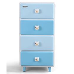 Babyhug 4-Layer Kids Storage Cabinet Teddy Face Knobs High-Density Plastic Spacious Drawers Sturdy Anti-Slip Base| Easy Assembly Multi-utility Toy, Book & Clothes Organizer Child Safe  Blue