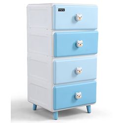 Babyhug 4-Layer Kids Storage Cabinet Teddy Face Knobs High-Density Plastic Spacious Drawers Sturdy Anti-Slip Base| Easy Assembly Multi-utility Toy, Book & Clothes Organizer Child Safe  Blue