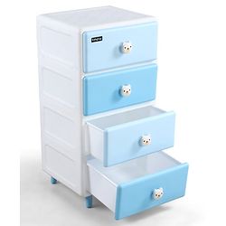 Babyhug 4-Layer Kids Storage Cabinet Teddy Face Knobs High-Density Plastic Spacious Drawers Sturdy Anti-Slip Base| Easy Assembly Multi-utility Toy, Book & Clothes Organizer Child Safe  Blue