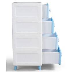 Babyhug 4-Layer Kids Storage Cabinet Teddy Face Knobs High-Density Plastic Spacious Drawers Sturdy Anti-Slip Base| Easy Assembly Multi-utility Toy, Book & Clothes Organizer Child Safe  Blue