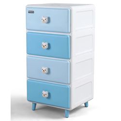 Babyhug 4-Layer Kids Storage Cabinet Teddy Face Knobs High-Density Plastic Spacious Drawers Sturdy Anti-Slip Base| Easy Assembly Multi-utility Toy, Book & Clothes Organizer Child Safe  Blue