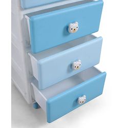Babyhug 4-Layer Kids Storage Cabinet Teddy Face Knobs High-Density Plastic Spacious Drawers Sturdy Anti-Slip Base| Easy Assembly Multi-utility Toy, Book & Clothes Organizer Child Safe  Blue