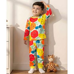 Babyhug Cotton Knit Full Sleeves T-Shirt & Pyjama Co-ord Night Suit With Fruit Print - Multicolor