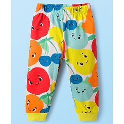 Babyhug Cotton Knit Full Sleeves T-Shirt & Pyjama Co-ord Night Suit With Fruit Print - Multicolor