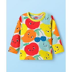 Babyhug Cotton Knit Full Sleeves T-Shirt & Pyjama Co-ord Night Suit With Fruit Print - Multicolor