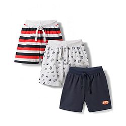 Babyhug Single Jersey Knit Mid Thigh Striped & Sports Theme Printed Shorts Pack Of 3 - Multicolour