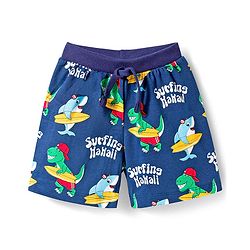 Babyhug Single Jersey Knit Mid Thigh Length Striped Shark & Crocodile Printed Shorts Pack of 3 - Yellow Navy Blue & Red