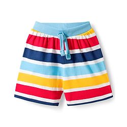 Babyhug Single Jersey Knit Mid Thigh Length Striped Shark & Crocodile Printed Shorts Pack of 3 - Yellow Navy Blue & Red
