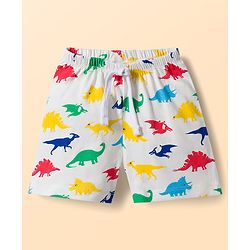 Babyhug Single Jersey Knit Mid Thigh Striped & Dino Printed Shorts Pack Of 3 - Multicolour