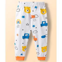 Babyhug Cotton Knit Full Sleeves Co-ords T-Shirt & Lounge Pant With Vehicle Print - White