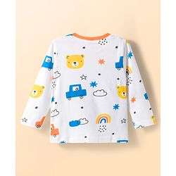 Babyhug Cotton Knit Full Sleeves Co-ords T-Shirt & Lounge Pant With Vehicle Print - White