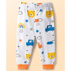 Babyhug Cotton Knit Full Sleeves Co-ords T-Shirt & Lounge Pant With Vehicle Print - White