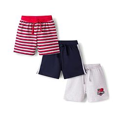 Babyhug 100% Cotton Single Jersey Knit Mid Thigh Length Striped Shorts with Basketball Print Pack of 3 - Multicolor