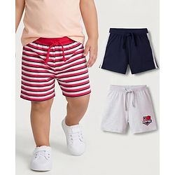 Babyhug 100% Cotton Single Jersey Knit Mid Thigh Length Striped Shorts with Basketball Print Pack of 3 - Multicolor
