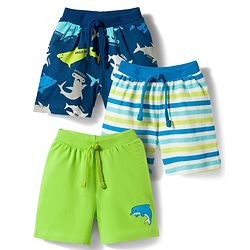 Babyhug Single Jersey Knit Mid Thigh Sea Life Printed & Striped  Shorts Pack Of 3 - Multicolour