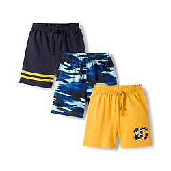 Babyhug Single Jersey Knit Camouflage Printed Mid Thigh Length Shorts Pack Of 3 - Yellow Blue & Navy Blue