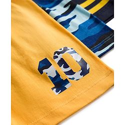 Babyhug Single Jersey Knit Camouflage Printed Mid Thigh Length Shorts Pack Of 3 - Yellow Blue & Navy Blue