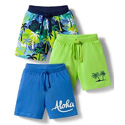 Babyhug Single Jersey Knit Mid Thigh Beach Theme Printed Shorts Pack of 3 - Multicolour