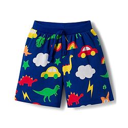Babyhug 100% Cotton Single Jersey Knit Mid Thigh Striped & Dino Printed Shorts Pack of 3 - Multicolour