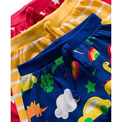 Babyhug 100% Cotton Single Jersey Knit Mid Thigh Striped & Dino Printed Shorts Pack of 3 - Multicolour