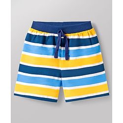 Babyhug Single Jersey Knit Mid Thigh Length Striped Bunny & Ball Printed Shorts Pack of 3 - Yellow Blue & White