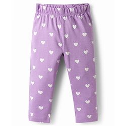 Babyhug Cotton Knit Full Sleeves Rabbit Printed T-Shirt & Hearts Printed Pyjama Night Suit - Lavender
