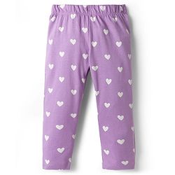 Babyhug Cotton Knit Full Sleeves Rabbit Printed T-Shirt & Hearts Printed Pyjama Night Suit - Lavender