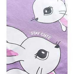 Babyhug Cotton Knit Full Sleeves Rabbit Printed T-Shirt & Hearts Printed Pyjama Night Suit - Lavender
